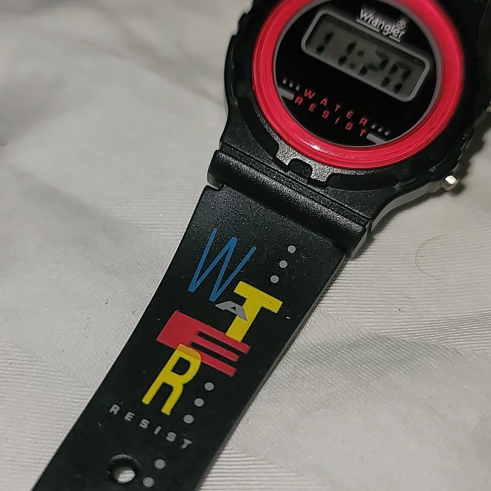 80's Vintage‎ Wrangler WATER RESIST Digital Watch Like A Swatch Works Great!
